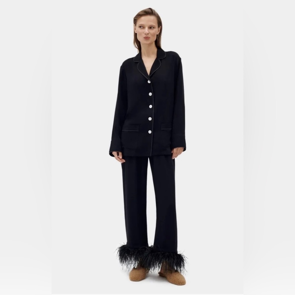 SLEEPER Party Pajamas Set with Feathers Black | Women’s MEDIUM | Mint Condition